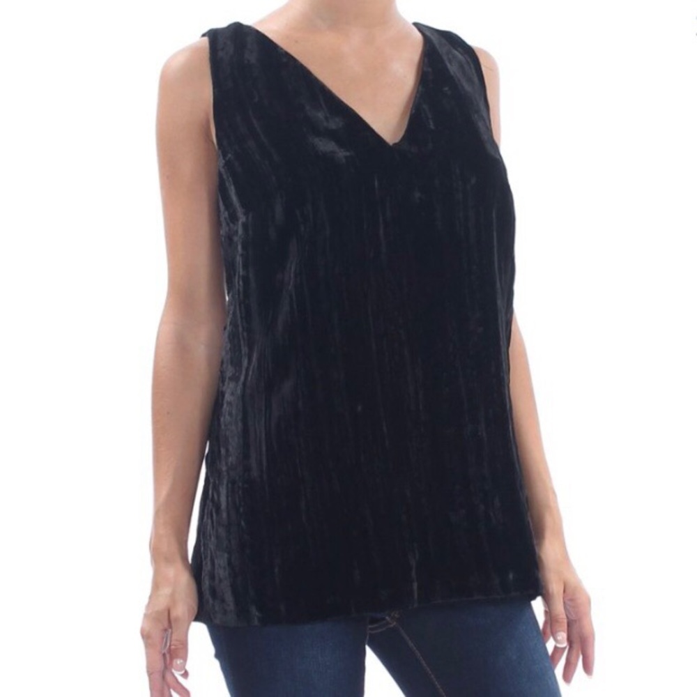 French Connection Theresa black velvet double-v pullover tank top M NWT